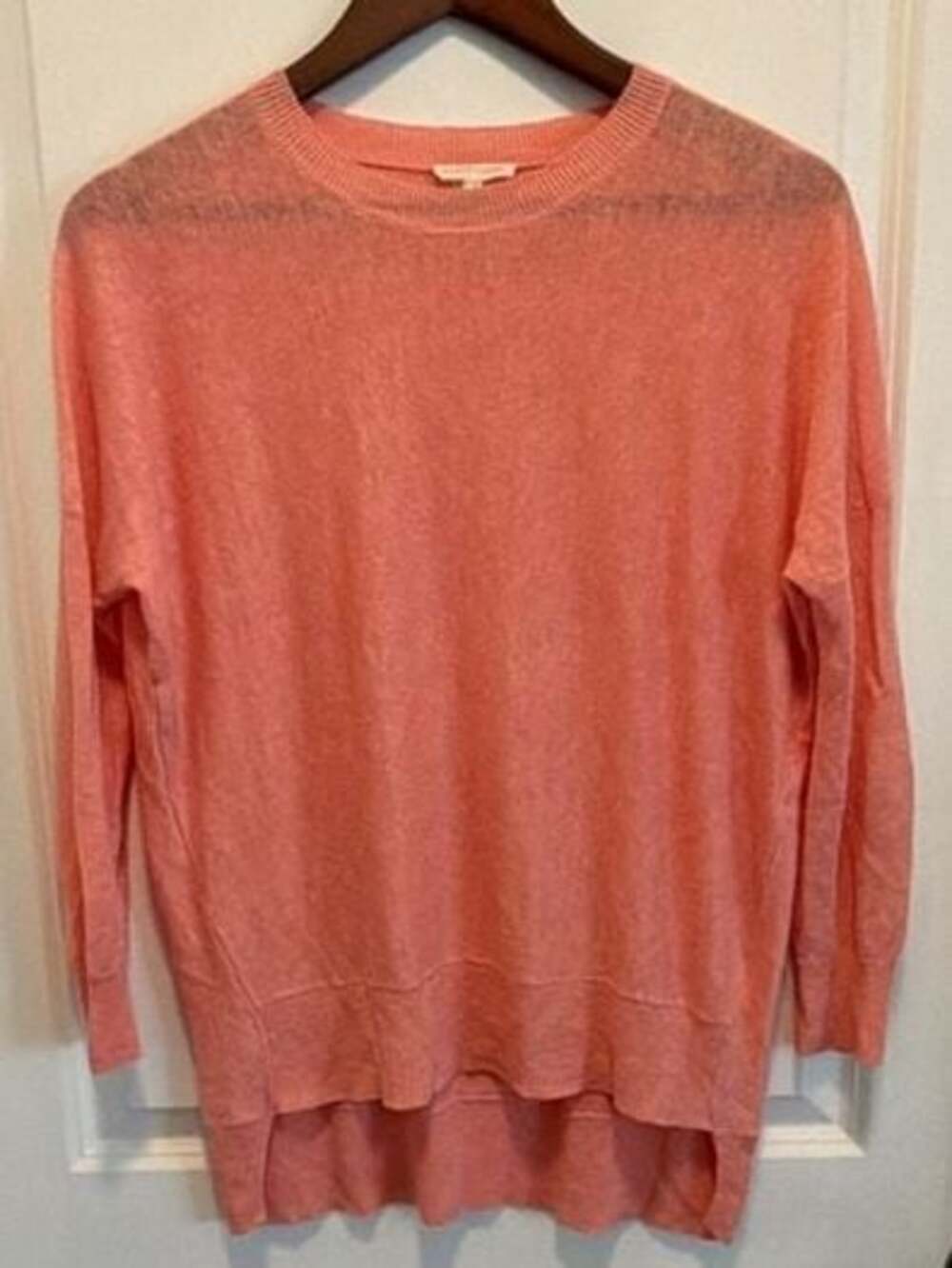 Eileen Fisher 100% Linen Peach Fine Gauge Hi-Low Crew Neck Sweater PS